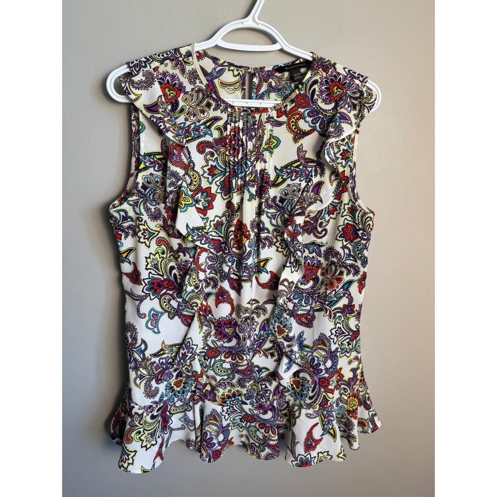 Banana Republic Womens Multicolor Paisley Peplum Top M Boho Ruffle Career Tank